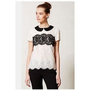Black and white lace top with peter pan collar